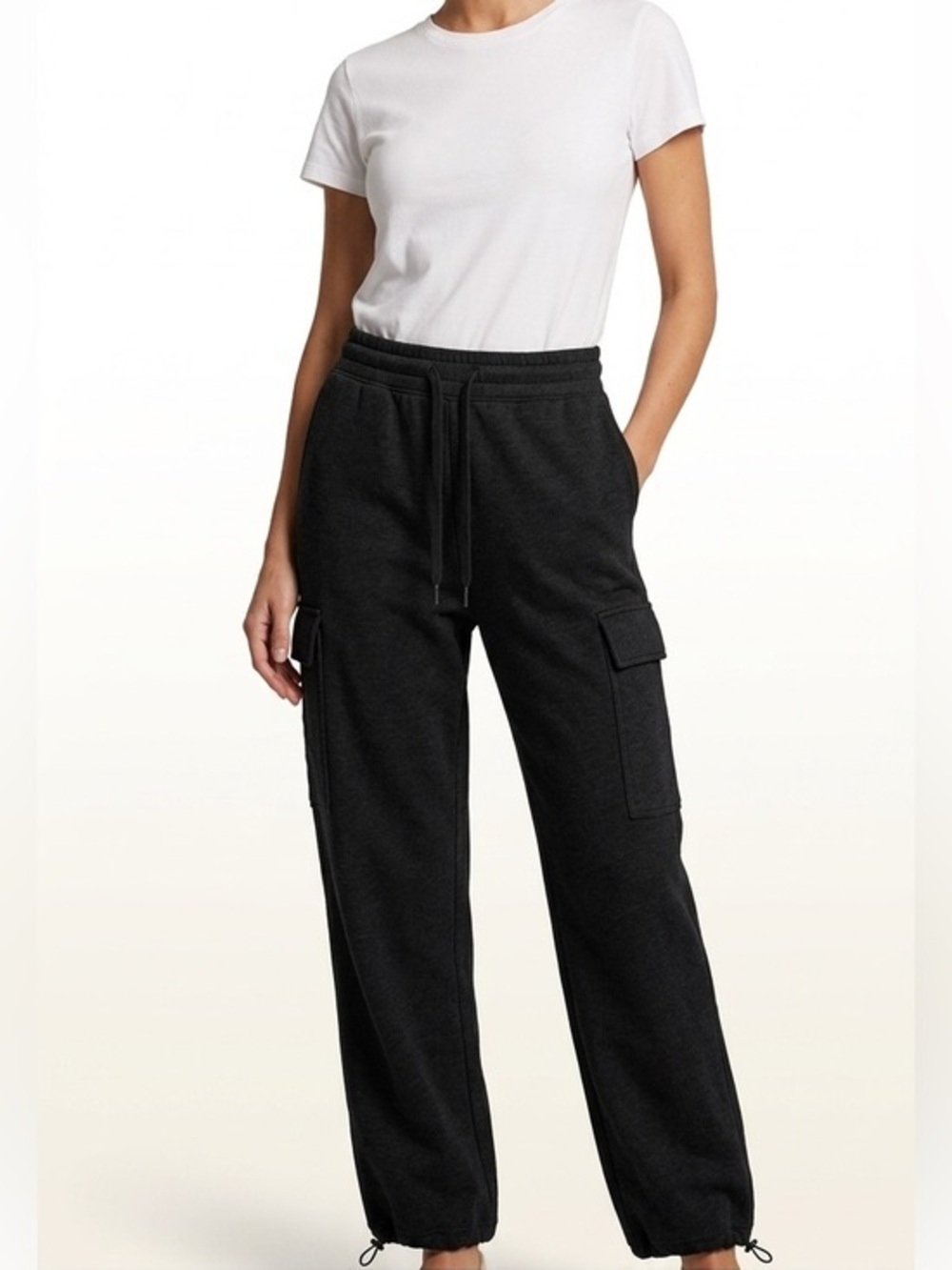Uniqlo Black Highrise Cargo Sweatpants Ankle Length Size Small Cotton